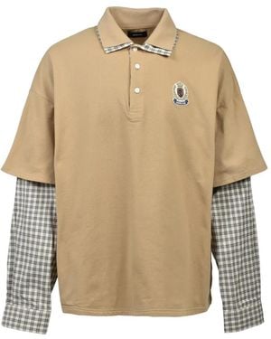 BREATH Layered-Sleeve Check-Pattern Polo Shirt - Natural