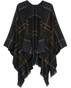 Barbour Shadow Classic Tartan Fringed Poncho - Black