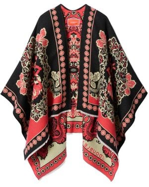 La DoubleJ Poncho Soul Con Estampado Floral - Rojo