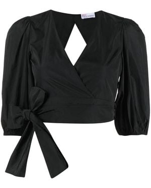 RED Valentino V-Neck Cropped Wrap Blouse - Black