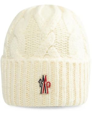Moncler Cable-Knit Logo-Patch Beanie Hat - Natural