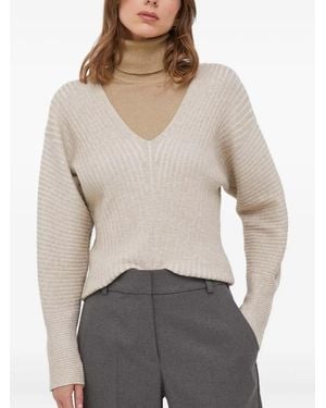 DKNY V-Neck Ribbed Sweater - Natural