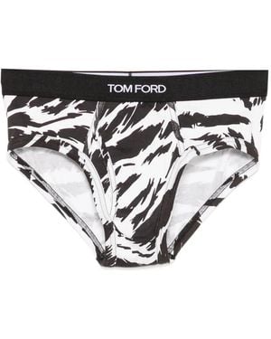 Tom Ford Zebra-Print Logo-Waistband Briefs - Black