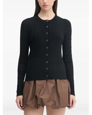 Sisley Check-Knit Button-Up Cardigan - Blue