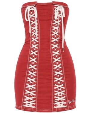 DSquared² Lace-Up Strapless Dress - Red
