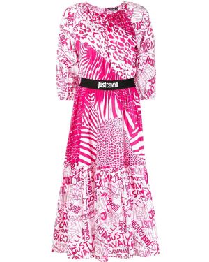 Just Cavalli Graphic-Print Flared Dress - Pink