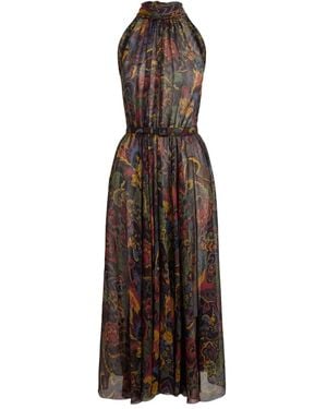 Ralph Lauren High-Neck Floral-Print Midi Dress - Brown
