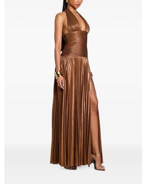 retroféte Orlina Pleated Halterneck Maxi Dress - Brown