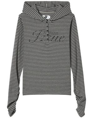 Izzue Striped Ruched-Sleeve Hoodie - Grey