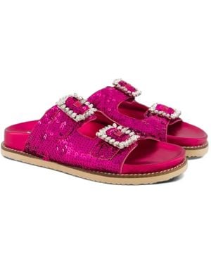 Inuovo Sequin-Embellished Crystal-Buckle Flat Sandals - Pink