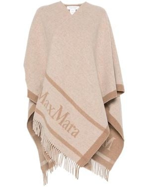 Max Mara Jacquard Wool Poncho - Natural