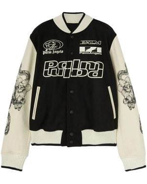 Palm Angels Snake-Print Varsity Jacket - Black