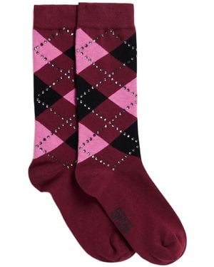 Essentiel Antwerp Argyle-Pattern Rhinestone-Embellished Socks - Red