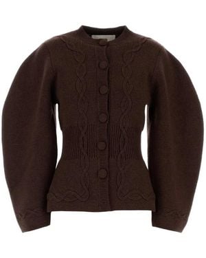 D'Estree Adrian Puff-Sleeve Cardigan - Brown