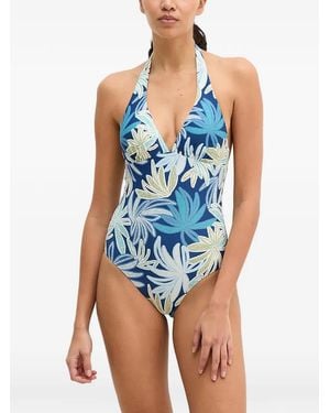 Marc O' Polo Leaf-Print Halterneck Swimsuit - Blue