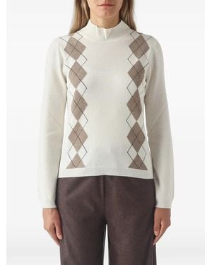 Gran Sasso Argyle-Pattern High-Neck Jumper - Grey