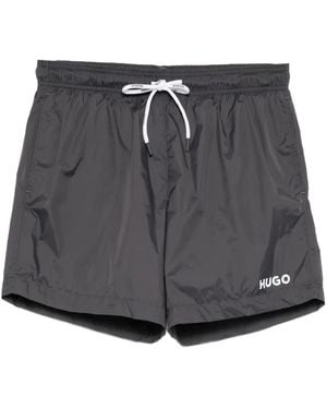HUGO Logo-Print Swim Shorts - Grey