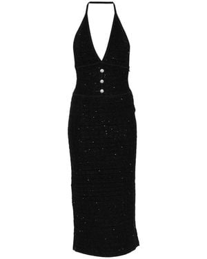 Alessandra Rich Buttoned V-Neck Midi Dress - Black