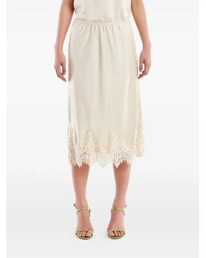 ViCOLO Lace-Trim Midi Skirt - Natural