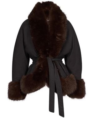 ANDAMANE Brina Faux-Fur Trim Belted Coat - Black
