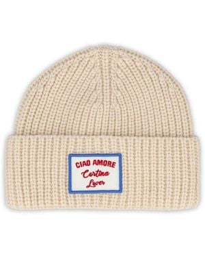 Giada Benincasa Gerippte Beanie mit Logo-Patch - Natur