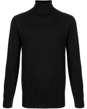 N.Peal Cashmere Fine Knit Roll Neck Jumper - Black