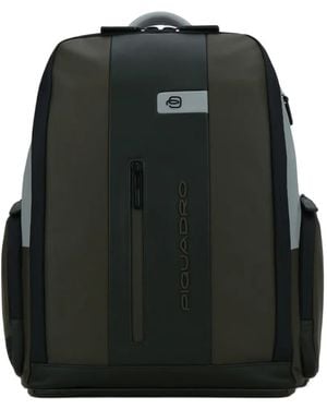 Piquadro Rucksack Aus Leder Mit Logo-Print - Schwarz