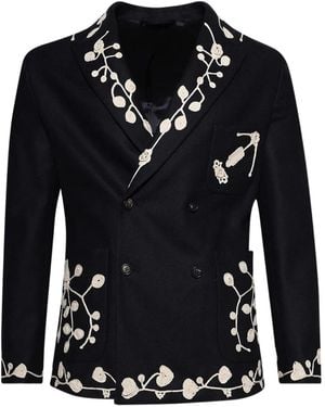 Bode Snowdrop Appliqué Suit Jacket - Black