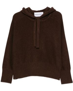 EMERSON RENALDI Ribbed-Knit Drawstring Hoodie - Brown
