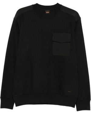 BOSS Ribbed-Knit Chest-Pocket Sweater - Black
