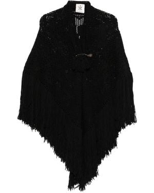 Chiara Is Gehäkelter Scialle Peonia Poncho Mit Fransen - Schwarz