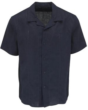 Vince Eyelet Ladder-Stitch Short-Sleeve Shirt - Blue