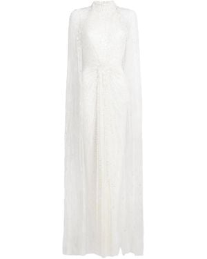 Jenny Packham Cairo Sequin Cape Maxi Dress - White