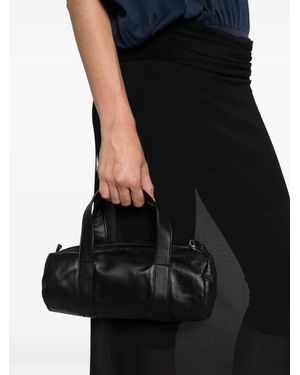 GIMAGUAS Barrel-Shaped Leather Tote Bag - Black