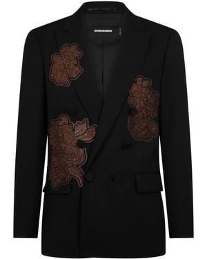 DSquared² Rhinestone-Embellished Double-Breasted Blazer - Black
