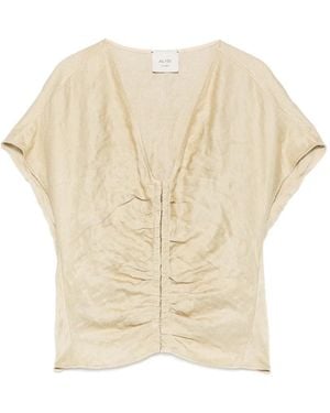 Alysi Ruched Crinkled-Texture Blouse - Natural