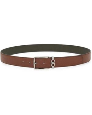 Ferragamo Reversible And Adjustable Belt With Rectangular Buckle - White