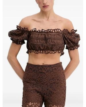 Ermanno Scervino Off-Shoulder Top Met Borduurwerk En Ringlets - Zwart