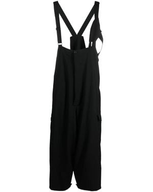 Yohji Yamamoto Drop-Crotch Wool Suspender Trousers - Black