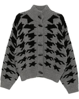 OPEN YY Hound's Tooth Star Cardigan - Black