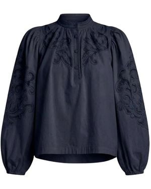 Scarlett Poppies Vesma Embroidered Balloon-Sleeve Top - Blue