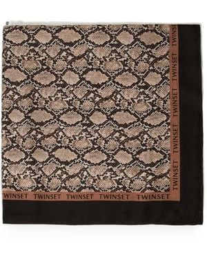 Twinset Kefiah Mit Logo Und Animal-Print - Mettallic