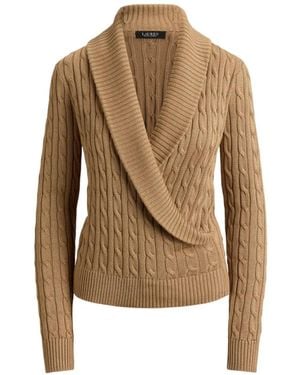Ralph Lauren Cable-Knit Shawl-Collar Sweater - Natural