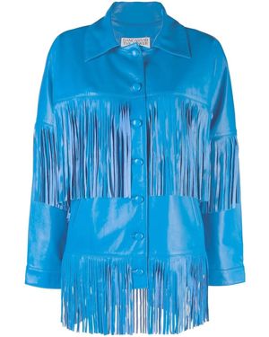 Dan Cassab Loretta Fringed Leather Jacket - Blue