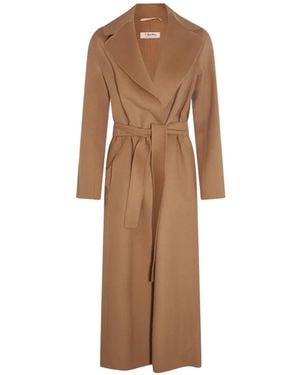 Max Mara Wollen Jas Met Ceintuur - Naturel