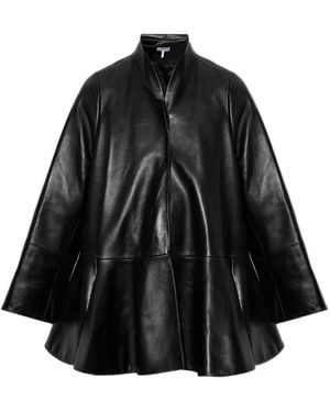 Loewe Peplum Leather Coat - Black