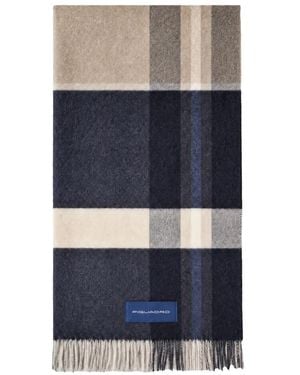 Piquadro Check-Pattern Fringed Scarf - Blue