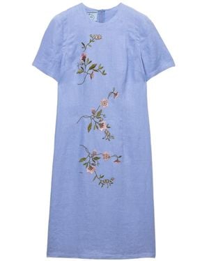 Prada Embroidered Linen Dress - Blue