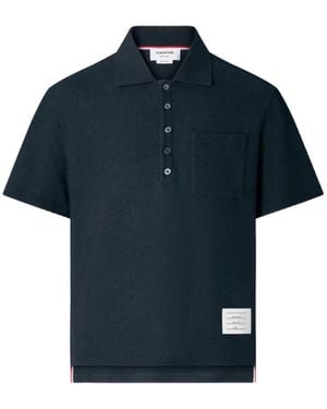 Thom Browne Textured-Knit Chest-Pocket Polo Shirt - Blue