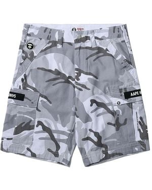 Aape By A Bathing Ape Logo Pocket Camouflage-Print Logo-Patch Shorts - Gray